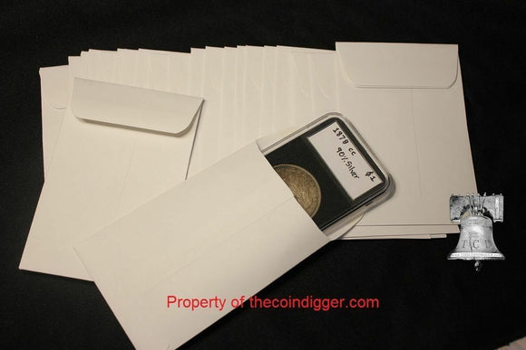 25 Coin Envelope Slab Holder Case 3x4.5 10oz Silver Copper Bar White Sleeve - The Coin Digger