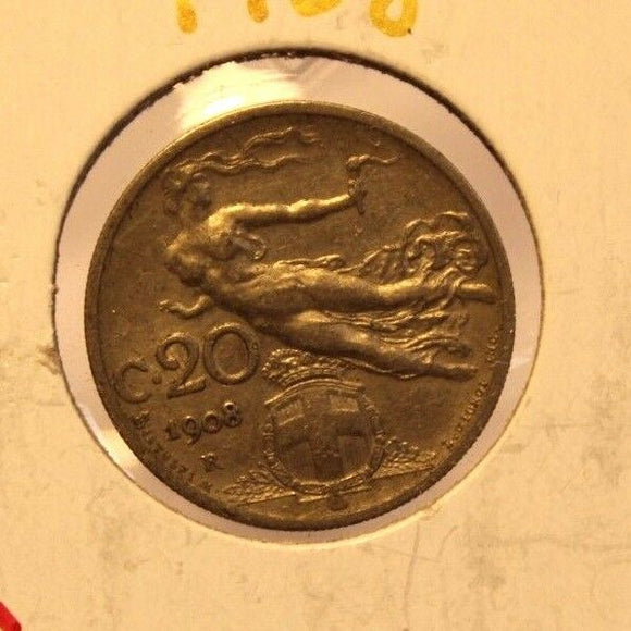 1908 Italy 20 Centesimi Coin with Display Holder thecoindigger World Estate - The Coin Digger