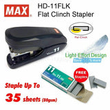 MAX Vaimo 11 Flat Clinch Stapler HD-11FLK Coin Flip Sealer Black + NO.11 Staples
