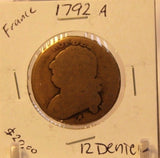 1792 A France 12 Deniers Coin and Display Holder Thecoindigger World Estates - The Coin Digger