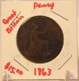 1863 United Kingdom Great Britain Penny Coin and Display Holder Thecoindigger - The Coin Digger