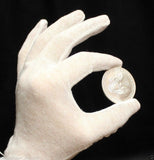 12 Pair LARGE Cotton Inspection Gloves LIGHT DUTY Coin Stamp Silver + Tweezer