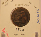 1870 Spain 5 Centimos Copper Coin with Holder thecoindigger World Estate - The Coin Digger