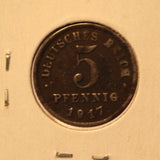 1917 F Germany 5 pfennig Off center Coin with Holder thecoindigger