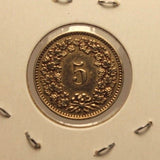 1885 B Switerland 5 Rappen Coin with Holder thecoindigger World Coin Estates