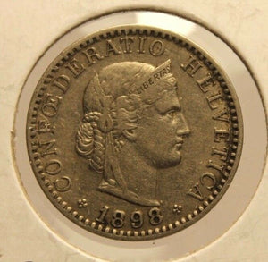 1898 B Switzerland 20 Rappen Key Date Coin with Holder  thecoindigger Display