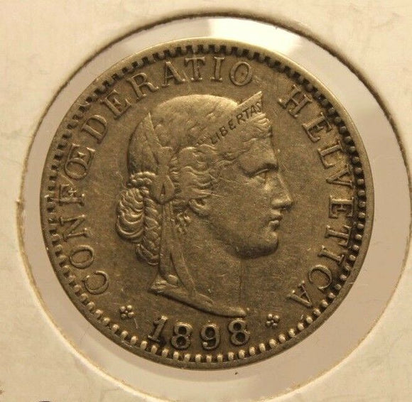 1898 B Switzerland 20 Rappen Key Date Coin with Holder  thecoindigger Display