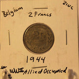 1944 Belgium 2 Francs with Display Holder Thecoindigger World Coins Estates
