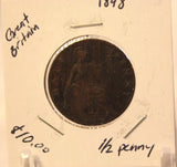 1898 Great Britain 1/2 Penny Coin with Holder  thecoindigger World Coin Estates - The Coin Digger