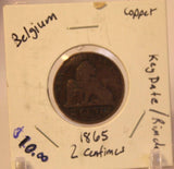 1865 Belgium 2 Centimes Copper Coin with Holder Thecoindigger World Estates