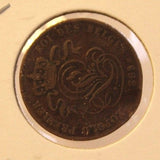 1865 Belgium 2 Centimes Copper Coin with Holder Thecoindigger World Estates
