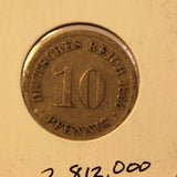 1896 D 10 pfennig Germany Coin with Type 2 Small Shield and Holder Thecoindigger