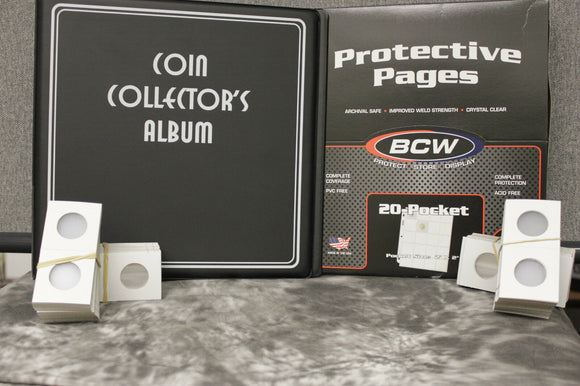 Deluxe Coin Holder Collector Kit Binder Album Page 300 Paper Flip Case Kit - The Coin Digger