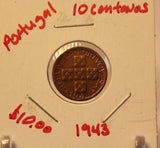 1943 Portugal 10 Centavo Coin with Display Holder thecoindigger World Estate