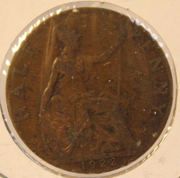1922 Great Britain 1/2 Penny Coin with Holder Thecoindigger World Coins Estate