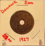 1927 Denmark 5 Ore Coin with Display Holder Thecoindigger World Estates