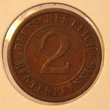 1924 A German Wiemar Republic 2 Rentenpfennig Coin and Holder Thecoindigger