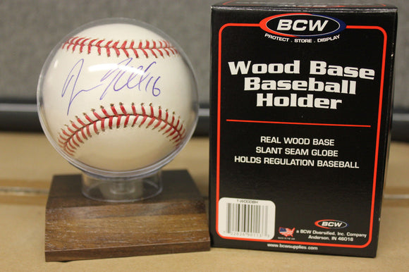 Baseball Holder Wood Base Display Autograph Storage Case Team Plaque 3x3