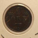1877 Sweden 1 Ore Coin with Holder Display thecoindigger World Estate