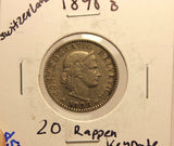 1898 B Switzerland 20 Rappen Key Date Coin with Holder  thecoindigger Display