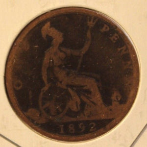 1892 United Kingdom Great Britain Penny Coin and Display Holder Thecoindigger - The Coin Digger