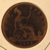 1892 United Kingdom Great Britain Penny Coin and Display Holder Thecoindigger - The Coin Digger