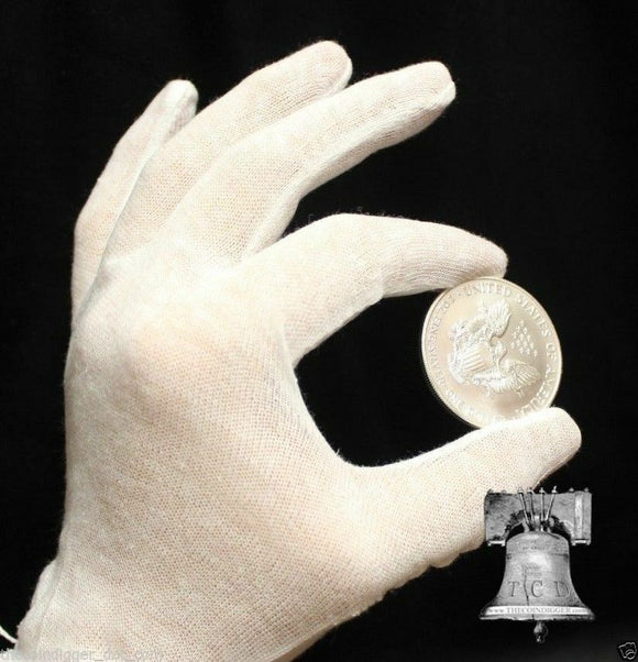 12 Pair White Cotton Inspection Glove LIGHT DUTY Coin Jewelry Stamp Silver LARGE - The Coin Digger