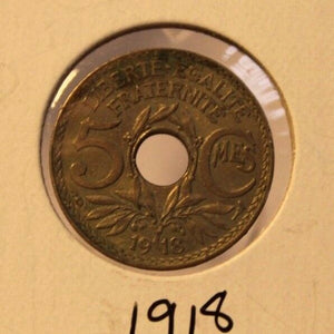 1918 France 5 Centimes Copper-Nickel Coin with Holder Thecoindigger World Coins