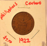 1922 Phillipines 1 Centavos Coin with Holder  thecoindigger World Coin Estates