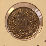 1943 Switzerland 20 Rappen Coin with Holder Display thecoindigger World Estate