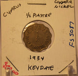 1934 Cyprus 1/2 Piastre  Coin with Display Holder Thecoindigger KEY DATE
