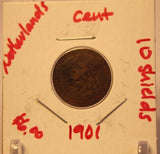 1901 Netherlands 1 Cent Coin with Display Holder thecoindigger World Coins