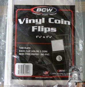 100 BCW Vinyl Coin Holder Flip Heavy Duty 2x2 + Insert Acid Free Case Storage