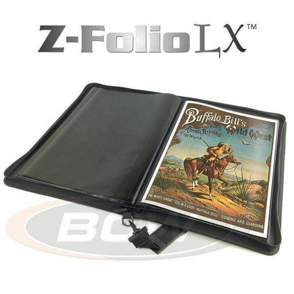 BCW Z-Folio LX Band Print Music Poster 11x17 Portfolio Album Black Leather Zip