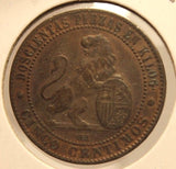 1870 OM Spain 5 Centimes Coin with Holder Display thecoindigger World Estate