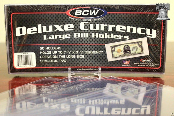LARGE BCW DELUXE CURRENCY Sleeves for Dollar Bill Banknote, Semi Rigid Case