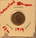 1914 Switzerland 10 Rappen Coin with Holder thecoindigger World Coin Estates