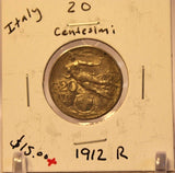 1912 R Italy 20 Centesimi Coin with Display Holder thecoindigger World Estate