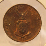 1944 Phillipines 1 Centavo Bronze Coin with Holder thecoindigger World Estate