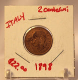 1898 Italy 2 Centesimi Coin with Holder thecoindigger World Estate - The Coin Digger