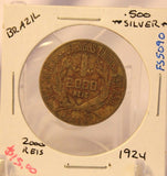 1924 Brazil 2000 Reis Silver Coin with Holder Thecoindigger World Estates - The Coin Digger