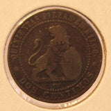 1870 Spain 2 Centimos Coin with Display Holder thecoindigger World Estate