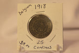1918 Belgium 25 Centimes with Holder Thecoindigger World Coins Estate