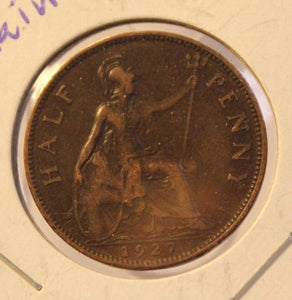 1927 Great Britain 1/2 Penny Coin with Holder Thecoindigger World Coins Estates