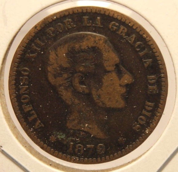 1879 Spain 5 Centimes Coin with Holder Display thecoindigger World Estate