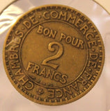 1924 France 2 Franc "Closed 2" Bronze-Aluminum Coin with Holder Thecoindigger