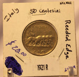 1921 R Italy 50 Centesimi Reeded EdgeCoin w/ Holder thecoindigger World Estate - The Coin Digger