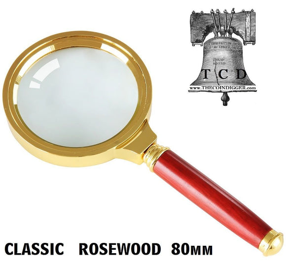 4x Magnifier Classic 80mm Magnifying Glass Rosewood Handle Coin Currency Stamp