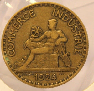 1924 France 2 Franc "Closed 2" Bronze-Aluminum Coin with Holder Thecoindigger