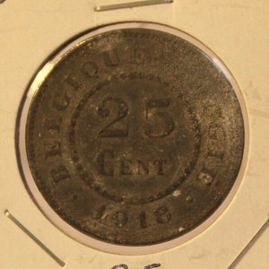 1918 Belgium 25 Centimes with Holder Thecoindigger World Coins Estate